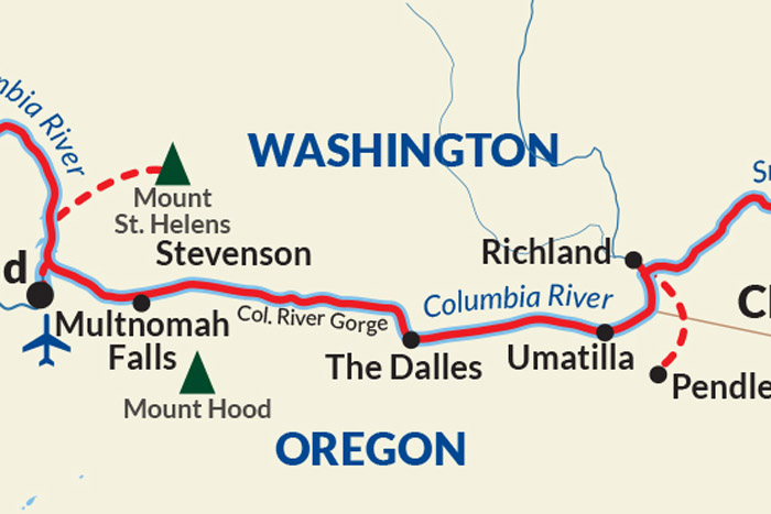 Columbia and Snake Rivers Cruise Itinerary Map