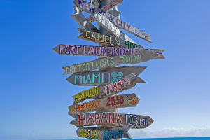 Signpost on the beach, Florida Keys