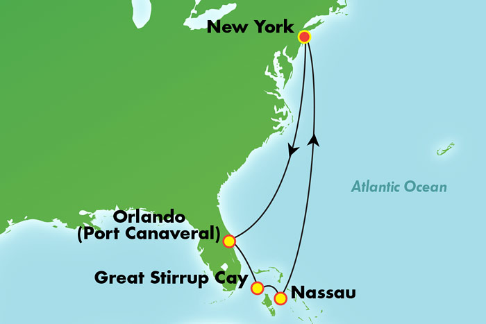 Bahamas and Florida from New York - Cruise Map