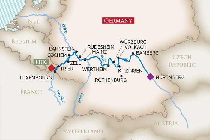 AMAwaterways Europes Rivers and Castles Cruise Itinerary Map